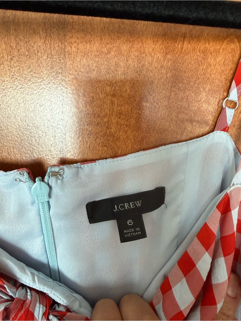 J. Crew Red & White Gingham Tie-Front Slip Dress - Picture 2 of 2